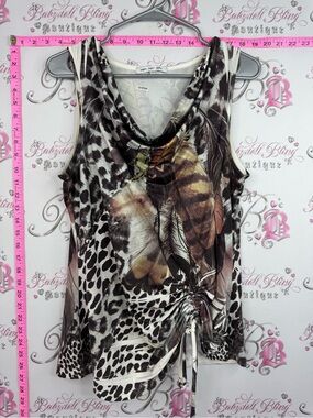 eight eight eight Animal & Feather Print Tank Top - Brown/Black/Cream